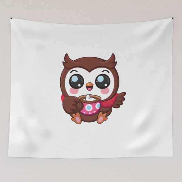Item preview, chibi owl drinking hot chocolate designed and sold by KatisDesign.
