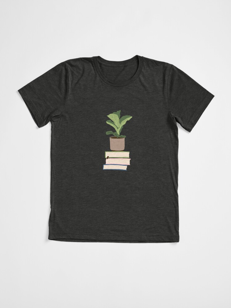 Imagen 3 de 7, Camiseta de tejido mixto con la obra Planta de interior sobre libros apilados, diseñada y vendida por alanapwoods.