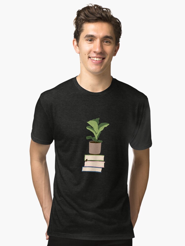 Imagen 1 de 7, Camiseta de tejido mixto con la obra Planta de interior sobre libros apilados, diseñada y vendida por alanapwoods.