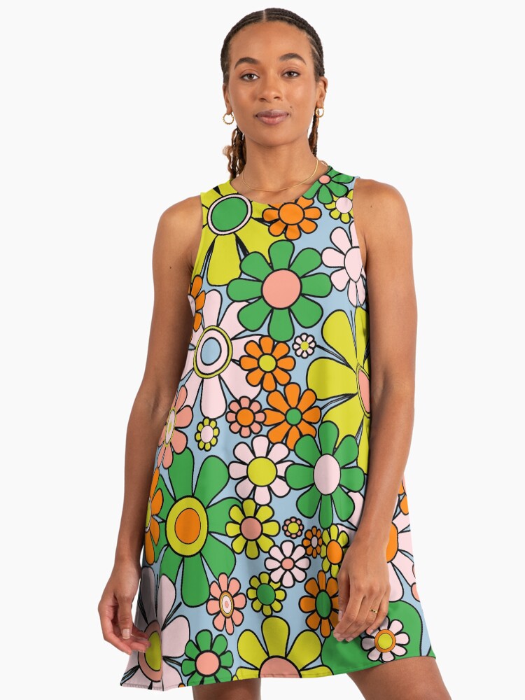 Retro Garden Flowers 60s 70s Spring Floral Pattern Baby Blue Green Orange Pink" A-Line Dress for Sale by kierkegaard | Redbubble Retro Garden Flowers 60s 70s Spring Floral Pattern Baby Blue Green Orange Pink" A-Line Dress for Sale by kierkegaard | Redbubble