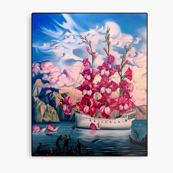 FLOWER SAIL BOAT : Vintage Abstract Fantasy Painting Print Metal Print