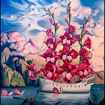 Artwork thumbnail, FLOWER SAIL BOAT : Vintage Abstract Fantasy Painting Print by posterbobs