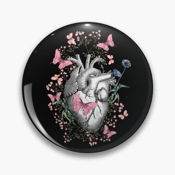 Item preview, Floral and pink butterflies with Human Heart in love, vintage effect watercolor pink  flowers, Heart, anatomical Human heart designed and sold by Collagedream.
