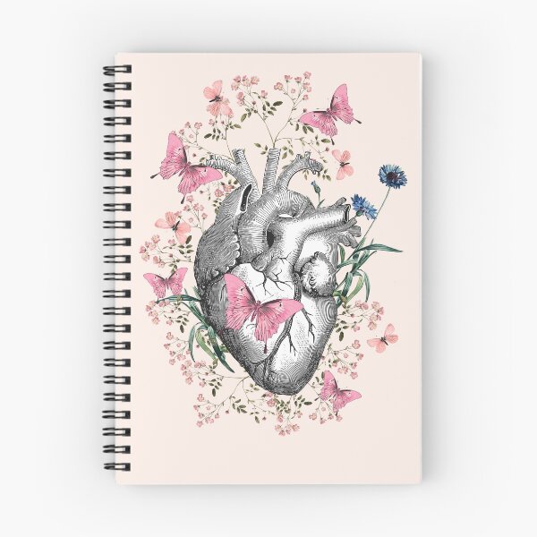 Item preview, Floral and pink butterflies with Human Heart in love, vintage effect watercolor pink  flowers, Heart, anatomical Human heart designed and sold by Collagedream.