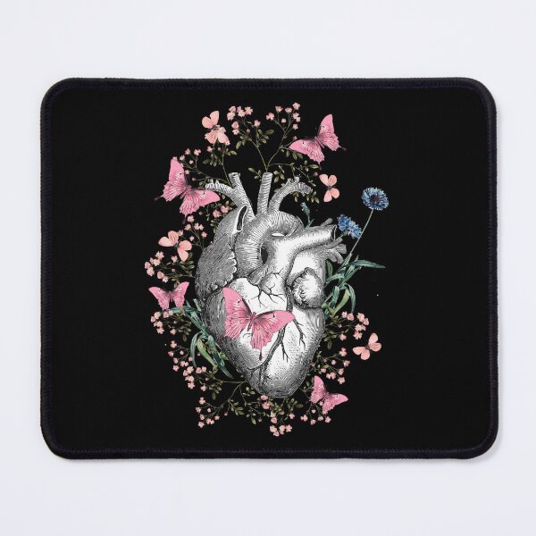 Item preview, Floral and pink butterflies with Human Heart in love, vintage effect watercolor pink  flowers, Heart, anatomical Human heart designed and sold by Collagedream.