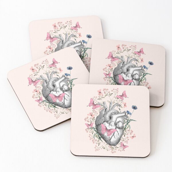 Item preview, Floral and pink butterflies with Human Heart in love, vintage effect watercolor pink  flowers, Heart, anatomical Human heart designed and sold by Collagedream.