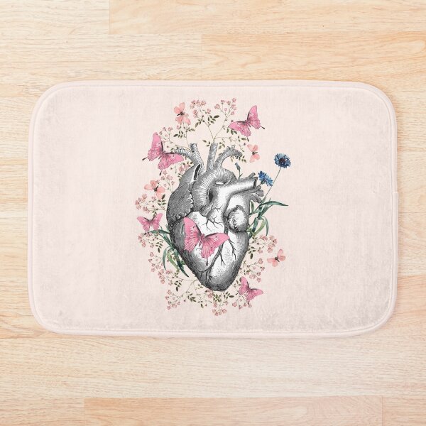 Item preview, Mariposas florales y rosas con corazón humano enamorado, flores rosas de acuarela con efecto vintage, corazón, corazón humano anatómico designed and sold by Collagedream.