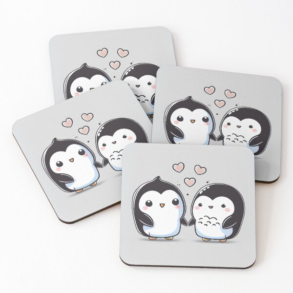 Item preview, kawaii cute happy penguin couple designed and sold by EmeraldeaArt.