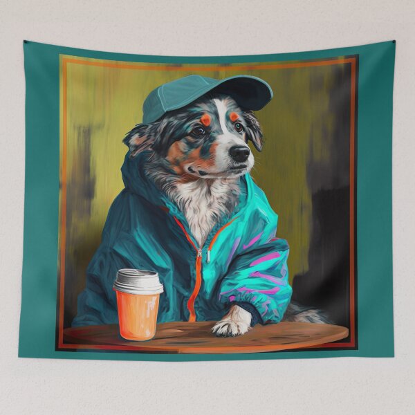 Item preview, Hypercolor Oil Painting "Sid" The Australian Shepard that loves coffee! ☕️  designed and sold by Vaporboy1994.
