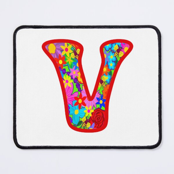 Item preview, Red Floral Alphabet Letter V – Colorful Boho Psychedelic Flower Typography Art designed and sold by Vividality.