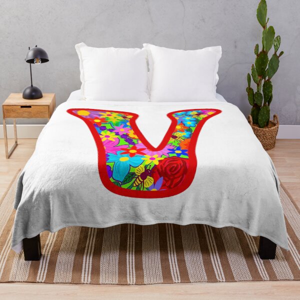 Item preview, Red Floral Alphabet Letter V – Colorful Boho Psychedelic Flower Typography Art designed and sold by Vividality.