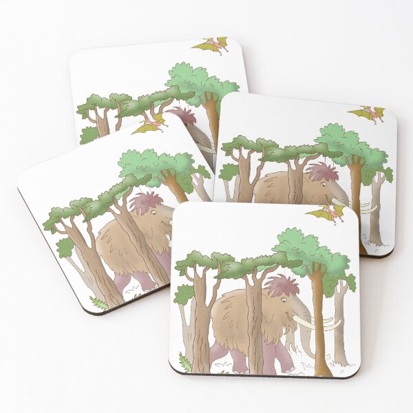Item preview, siesh cartoon mammoth in the forest and pterodactyl designed and sold by sonaadalian.
