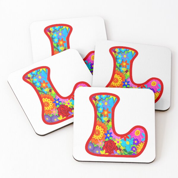 Item preview, Red Floral Alphabet Letter L – Colorful Boho Psychedelic Flower Typography Art designed and sold by Vividality.