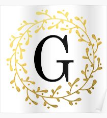 Monogram Letter G | Personalised | Black and Gold Design Poster