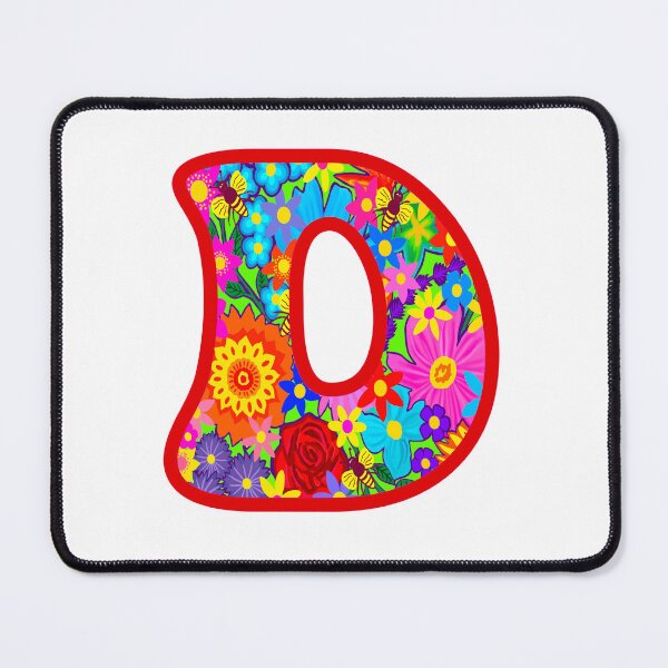 Artikelvorschau, Roter Blumenalphabetbuchstabe D – Bunte Boho Psychedelic Flower Typography Art entworfen und verkauft von Vividality.