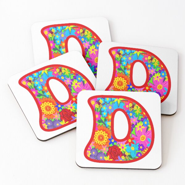 Item preview, Red Floral Alphabet Letter D – Colorful Boho Psychedelic Flower Typography Art designed and sold by Vividality.