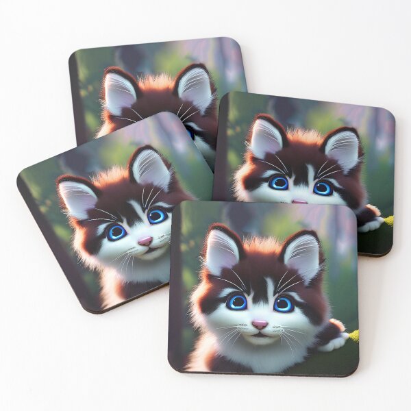 Item preview, Hopeful Eyes - Brown and White Kitten on a Mossy Branch with Forest Background designed and sold by BuyByButterfly.