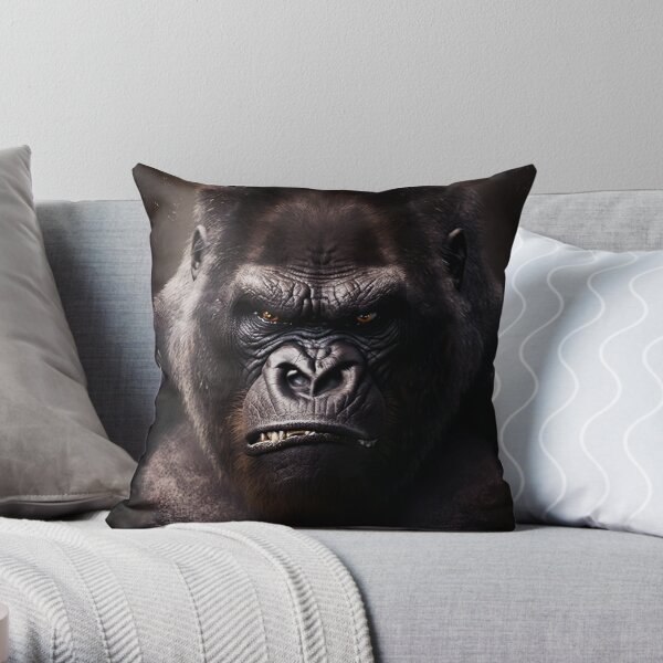 Throw Pillow young gorilla sticking up its middle finger 