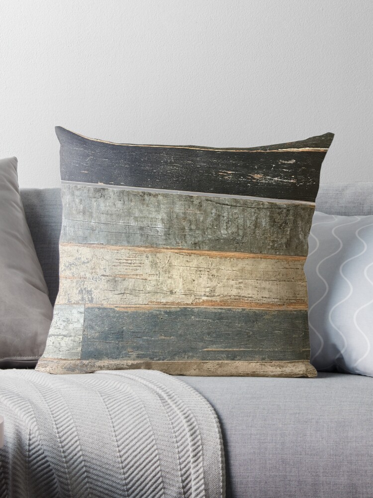 Rustic Western Country Barnwood Farmhouse Chic Grey Teal Beige Beach Wood Throw  Pillow by IamTrending