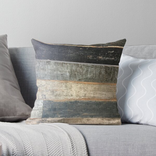 distressed beach rustic country farmhouse chic teal barn wood Throw Pillow