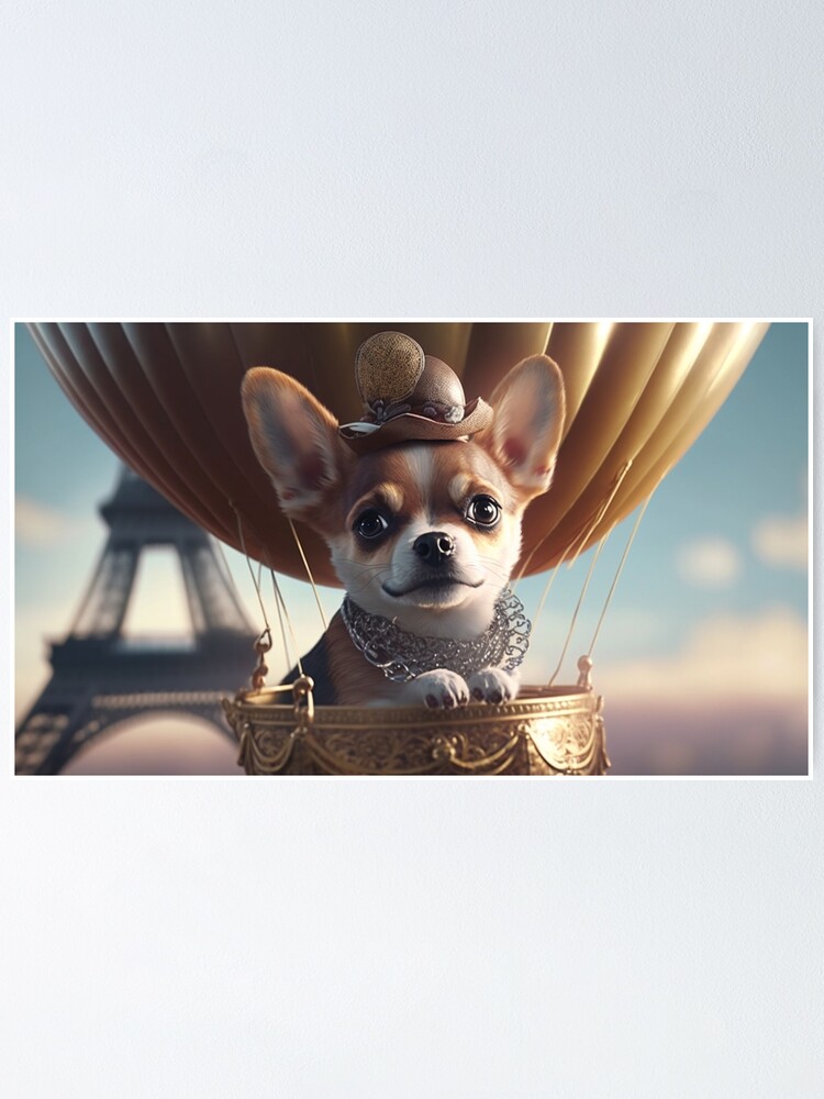 chihuahua riding hot air balloon" Poster for Sale by VisualGeni | Redbubble