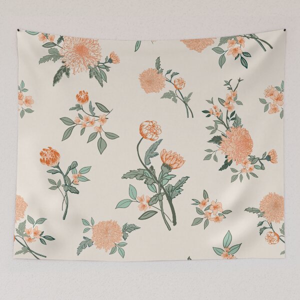 Item preview, Chrysanthemums and Cherry Bloosoms in Cream designed and sold by Jean-Pham.