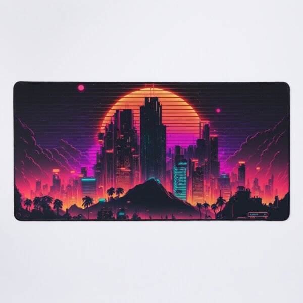 Vaporwave Gaming Desk Mat Cyberpunk City Mousepad Xxl, Neon Ninja