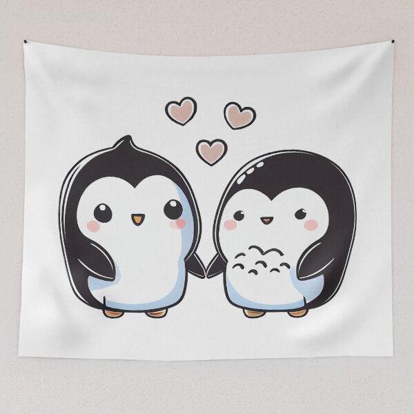 Item preview, kawaii cute happy penguin couple (cutout) designed and sold by EmeraldeaArt.