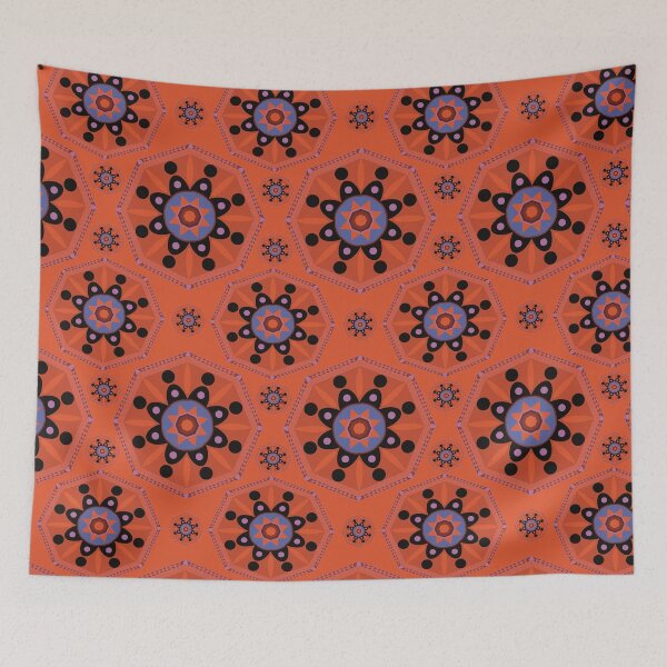 Item preview, Sahara geometrical pattern mandala neon orange blue designed and sold by chuckletuckle.