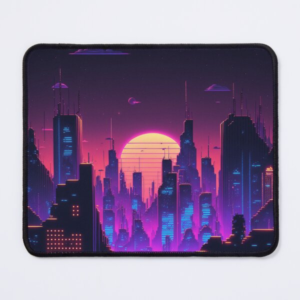 Vista previa del artículo con la obra «Ciudad Synthwave por la noche», diseñado y vendido por Nightarcade.