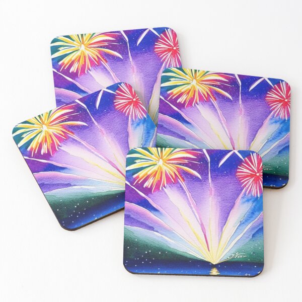 Item preview, Fireworks Over The Lake in Watercolor designed and sold by SquishStitches.