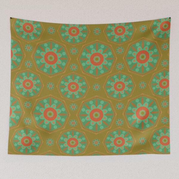 Item preview, Sahara geometrical pattern mandala neon orange henna designed and sold by chuckletuckle.