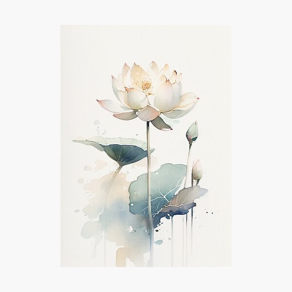 Item preview, Watercolor White Lotus Flowers, Vintage Art designed and sold by evermore-design.