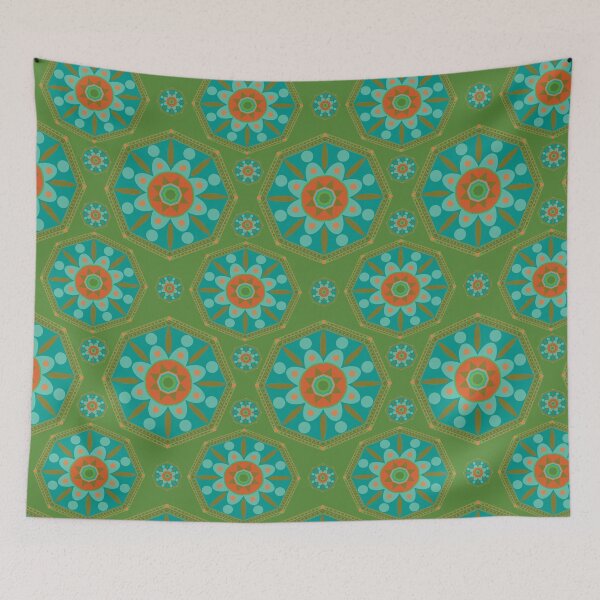 Item preview, Sahara geometrical pattern mandala neon blue green designed and sold by chuckletuckle.