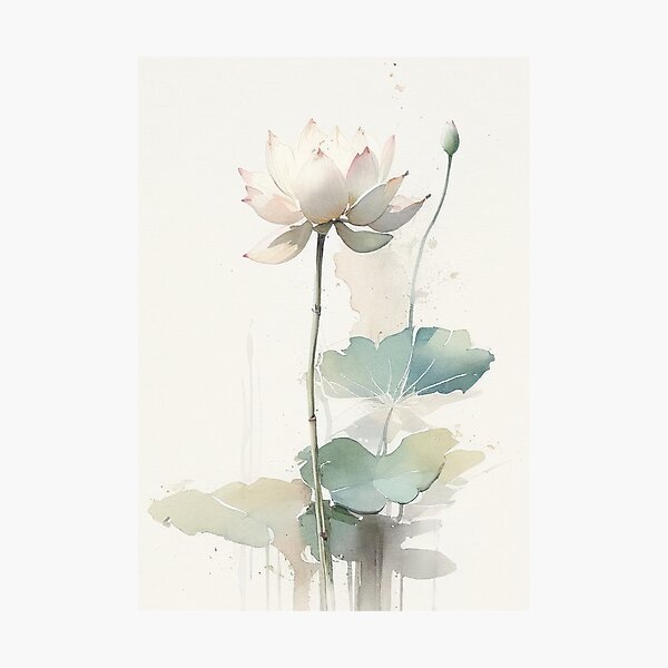 Item preview, Copy of Watercolor White Lotus Flowers, Vintage Art designed and sold by evermore-design.