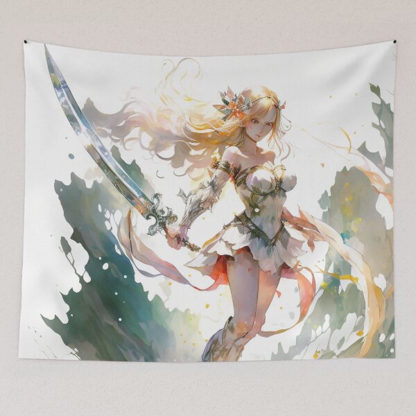 Item preview, Anime Heroic Sword Waving Female Warrior designed and sold by Isa Popping.