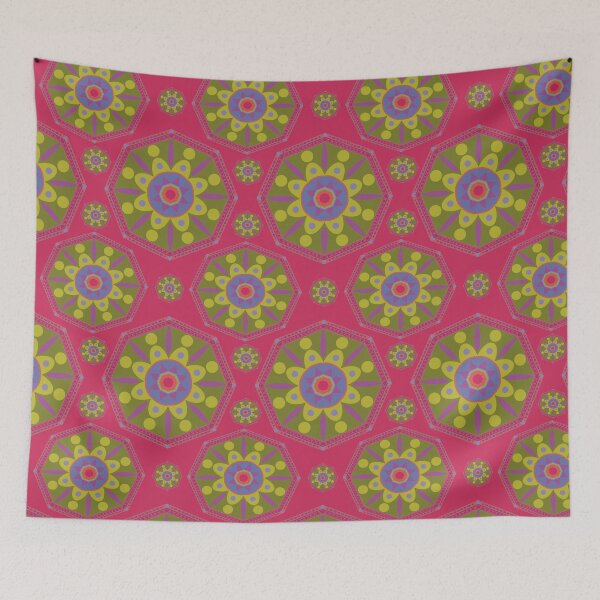 Item preview, Sahara geometrical pattern mandala neon pink yellow designed and sold by chuckletuckle.