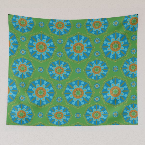 Item preview, Sahara geometrical pattern mandala neon blue designed and sold by chuckletuckle.