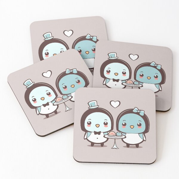 Item preview, kawaii cute penguin couple on a date, dinner designed and sold by EmeraldeaArt.