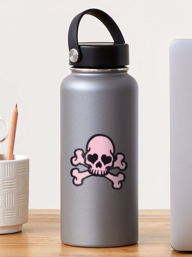 Skull with Pink & White Flowers - Slim Water Bottle » Heart and Sola  Creations Shop