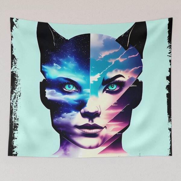 Item preview, Egyptian Cat Goddess Bastet Cyberpunk Sticker - Futuristic Feline Deity Design for Laptop, Phone, and Water Bottle Decoration | Unique and Eye-catching Artwork on Redbubble designed and sold by Mytho Merch.