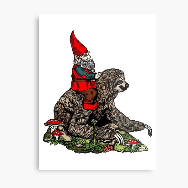 Gnome Riding a Sloth Metal Print