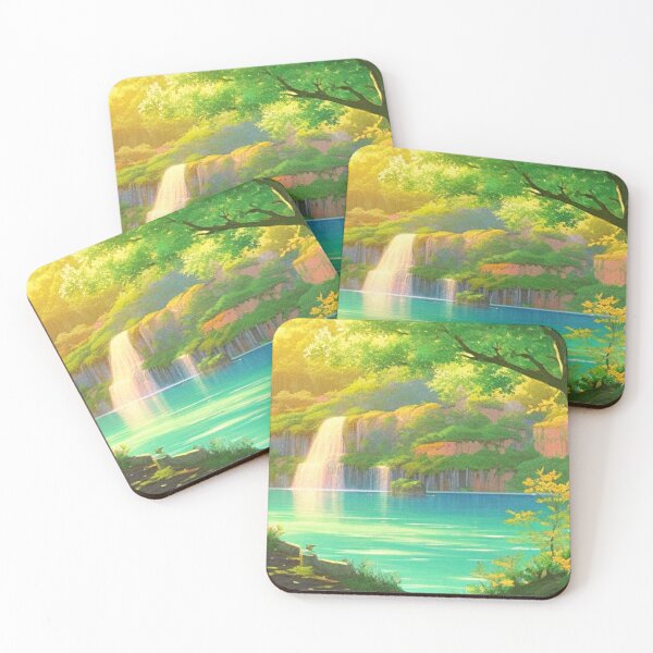 Item preview, a lake with a waterfall - Anime scenery designed and sold by hedoniism-shop.