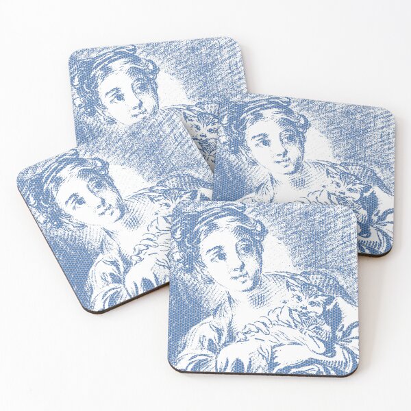 Item preview, A Young Girl holding a Cat by 18th century French Artist  Louis Marin Bonnet Polka Hexagonal Honeycomb Fill designed and sold by pelagio.