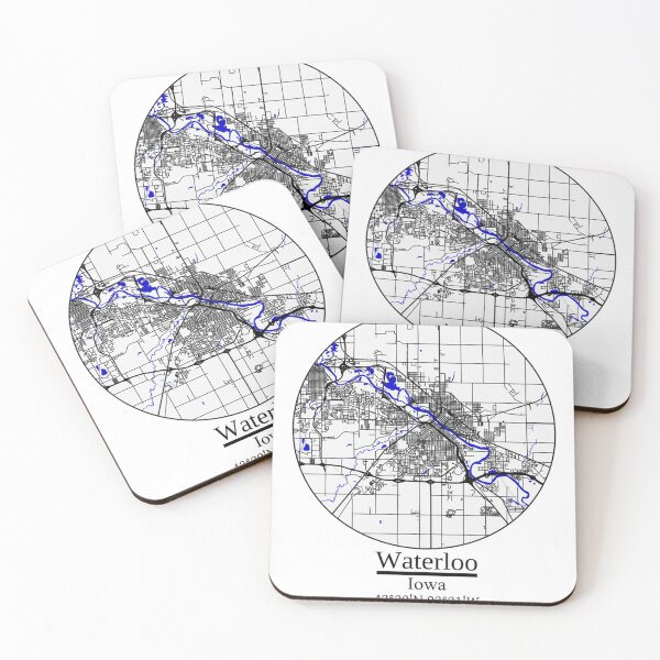 Item preview, Waterloo, Iowa Road Map Art - Blue Rivers and Dark Roads designed and sold by Formatist1.