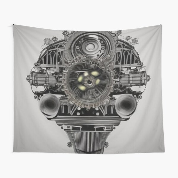 Psychedelic Hypnotic Visual Illusion steampunk engine Tapestry