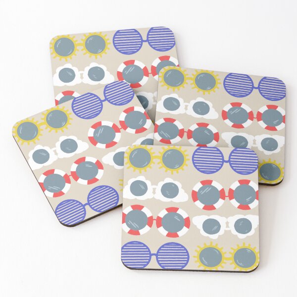 Item preview, Cool beachy sunshades in blue, red, and yellow on sand designed and sold by katerosestudios.