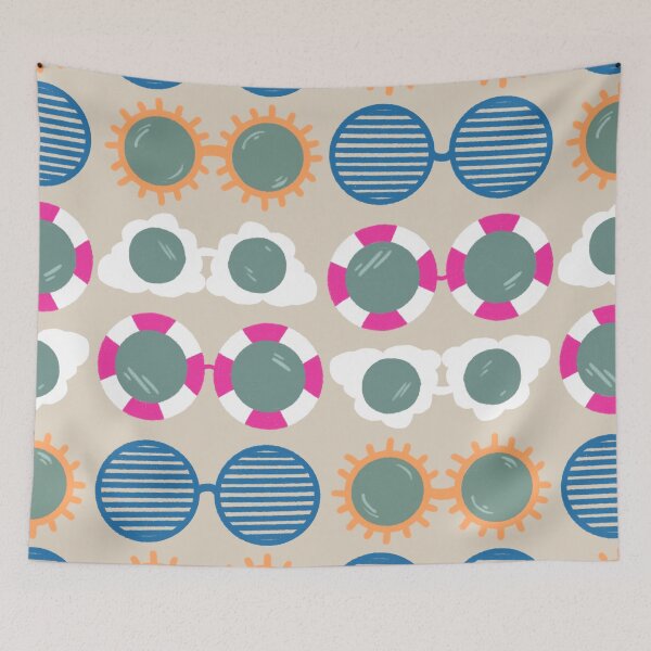 Item preview, Cool beachy sunshades in blue, pink, and tangerine on sand designed and sold by katerosestudios.