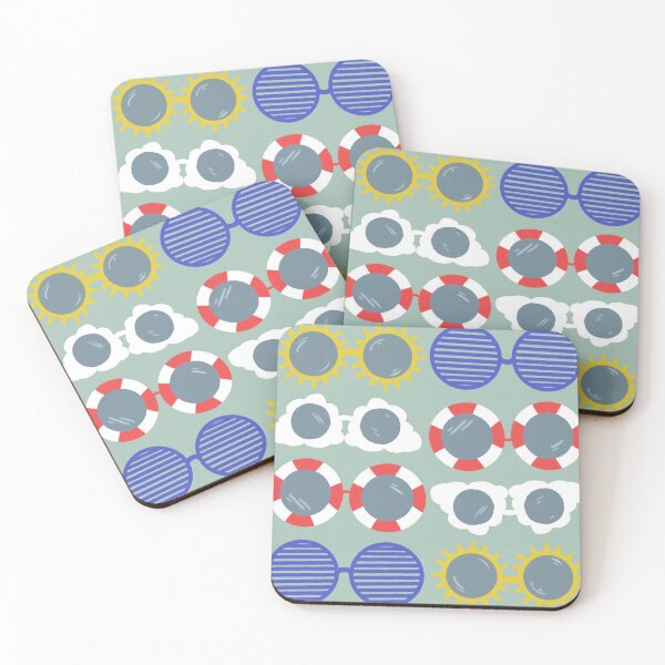 Item preview, Cool beachy sunshades in blue, red, and yellow on sage designed and sold by katerosestudios.