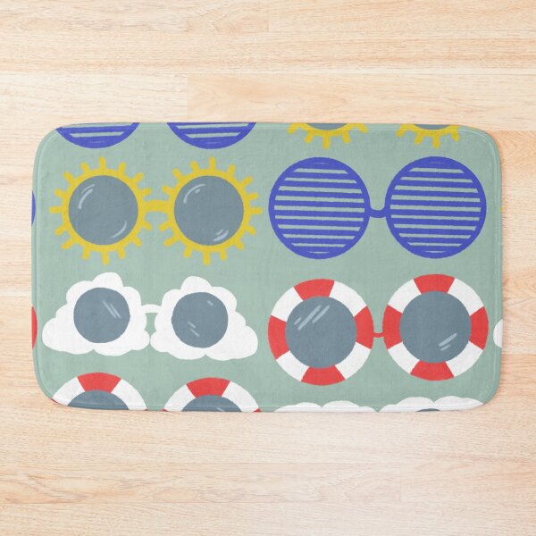 Item preview, Cool beachy sunshades in blue, red, and yellow on sage designed and sold by katerosestudios.